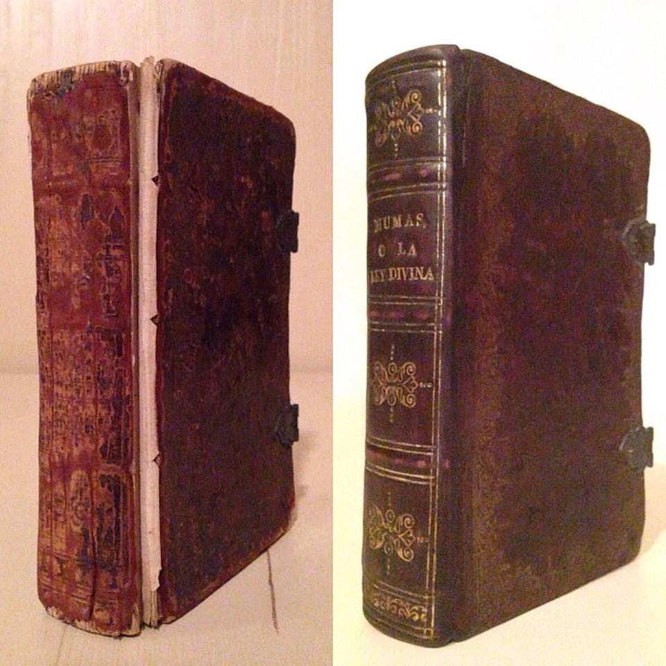Before & After: Humas, o cinco libros de la ley divina, (Pentateuch, or five books of the divine law). Edited by Menasseh Ben Israel, 1655. Rebacking.