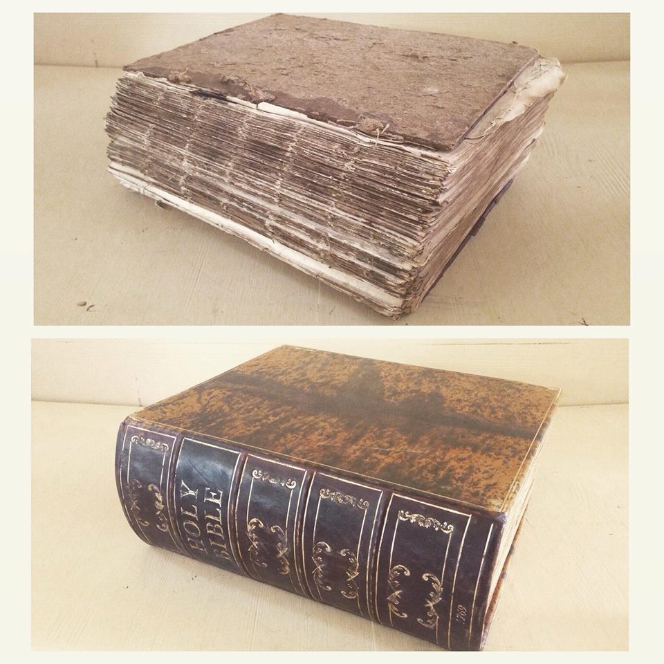 1769 KJV Bible - Text block consolidation & Historical Rebind in a Treed calf design.