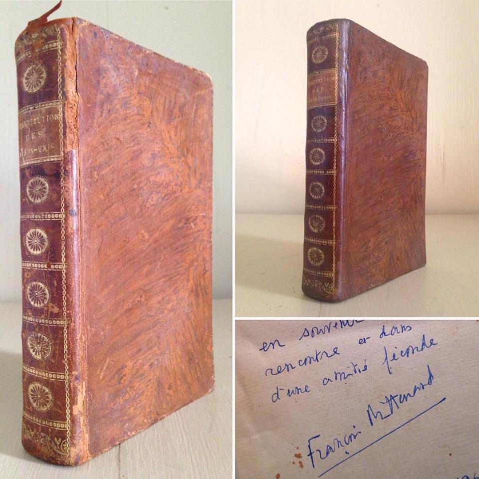 "Constitutions of the Thirteen United States", 1792, published in Paris in French. Presentation copy to Senator Joseph S. Clark from François Mitterrand in 1966. Leather restoration. 
