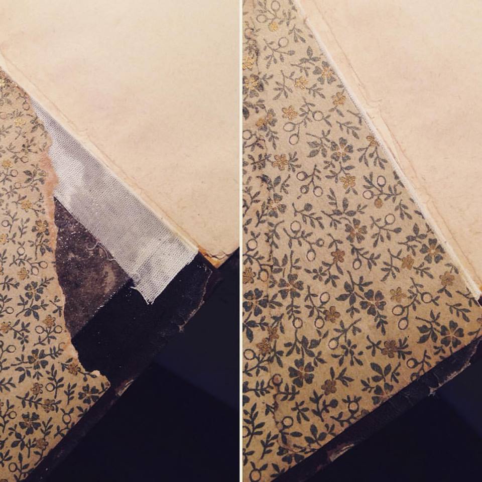 Before and after paste down repair.